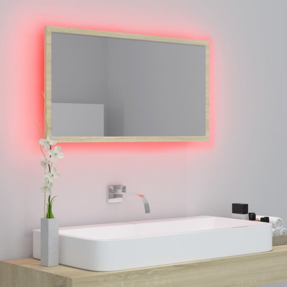 Miroir LED de salle de bain Chêne sonoma 80x8,5x37 cm Acrylique