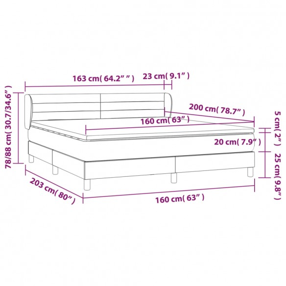 Cadre de lit avec matelas Gris clair 160x200cm Tissu