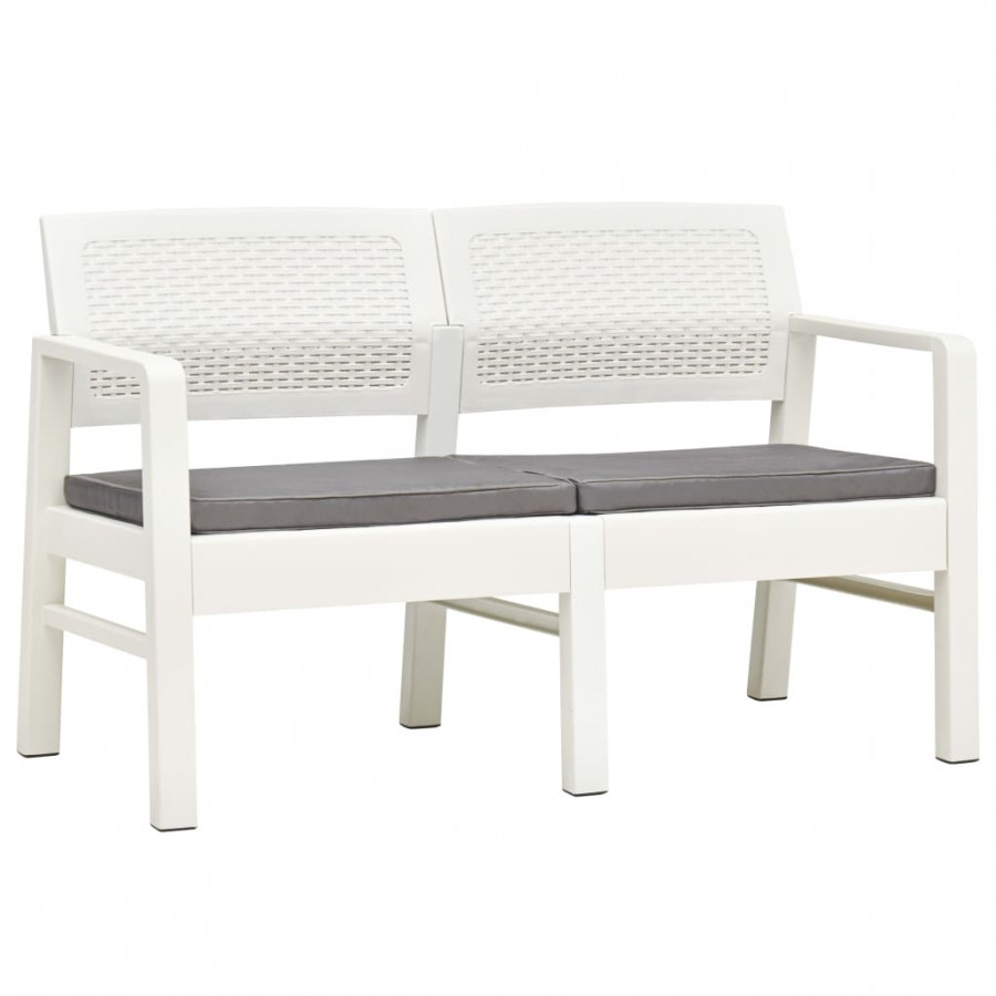 Banc de jardin à 2 places et coussins 120 cm Plastique Blanc