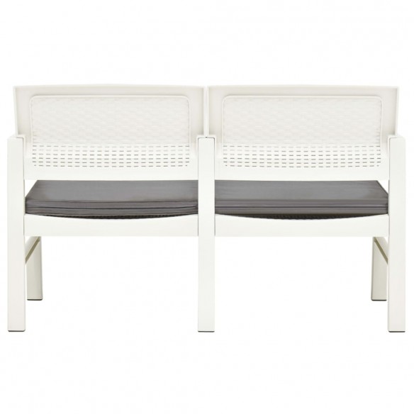 Banc de jardin à 2 places et coussins 120 cm Plastique Blanc