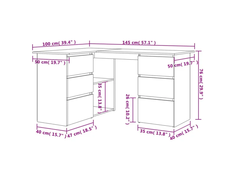 Bureau d'angle Blanc 145x100x76 cm 