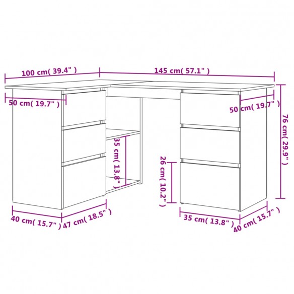 Bureau d'angle Blanc 145x100x76 cm Bois d'ingénierie