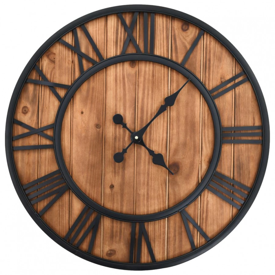 Horloge murale vintage à quartz Bois et métal 60 cm XXL