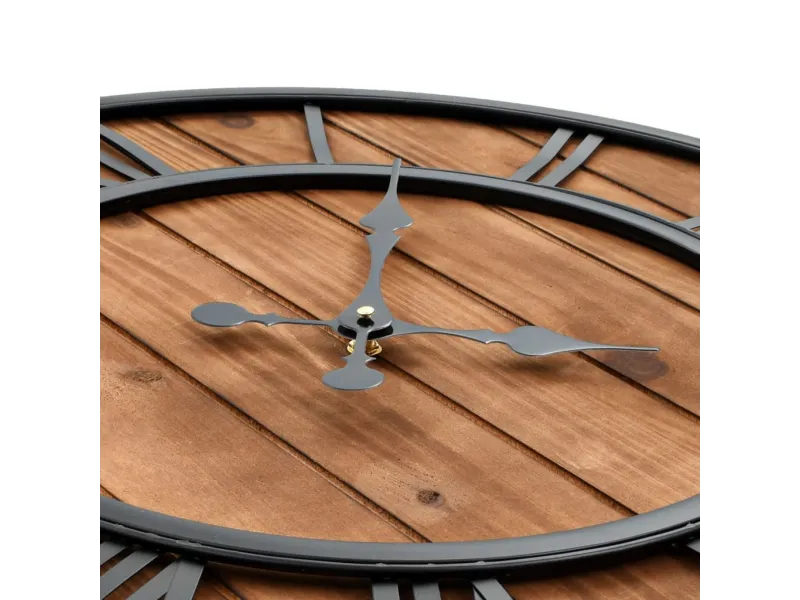 Horloge murale vintage à quartz Bois et métal 60 cm XXL