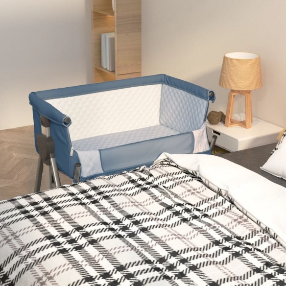 Lit pour bébé avec matelas Bleu marine Tissu de lin