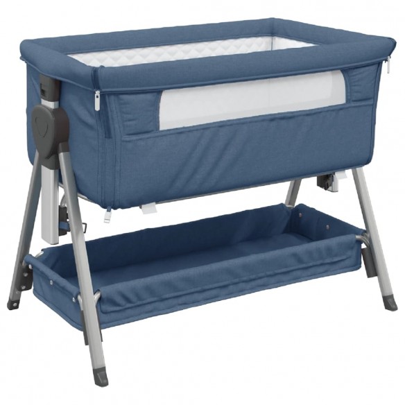 Lit pour bébé avec matelas Bleu marine Tissu de lin