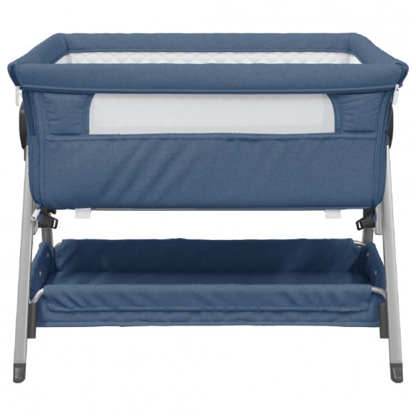 Lit pour bébé avec matelas Bleu marine Tissu de lin