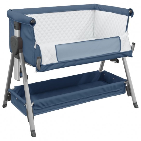 Lit pour bébé avec matelas Bleu marine Tissu de lin