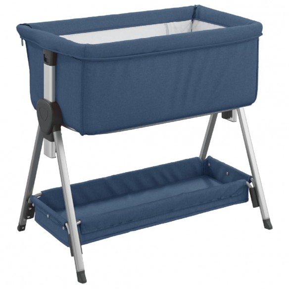 Lit pour bébé avec matelas Bleu marine Tissu de lin