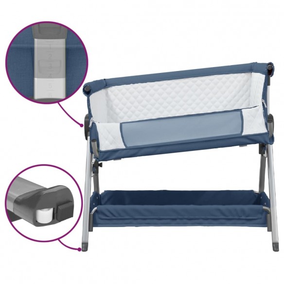 Lit pour bébé avec matelas Bleu marine Tissu de lin