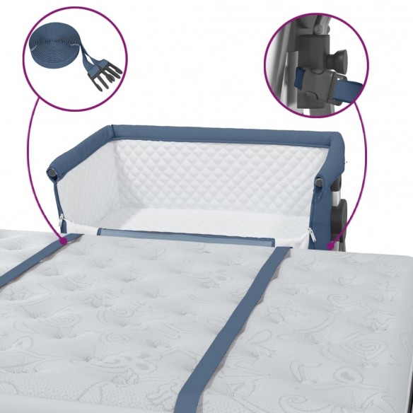 Lit pour bébé avec matelas Bleu marine Tissu de lin