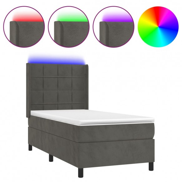 Cadre de lit matelas et LED Gris foncé 100x200 cm