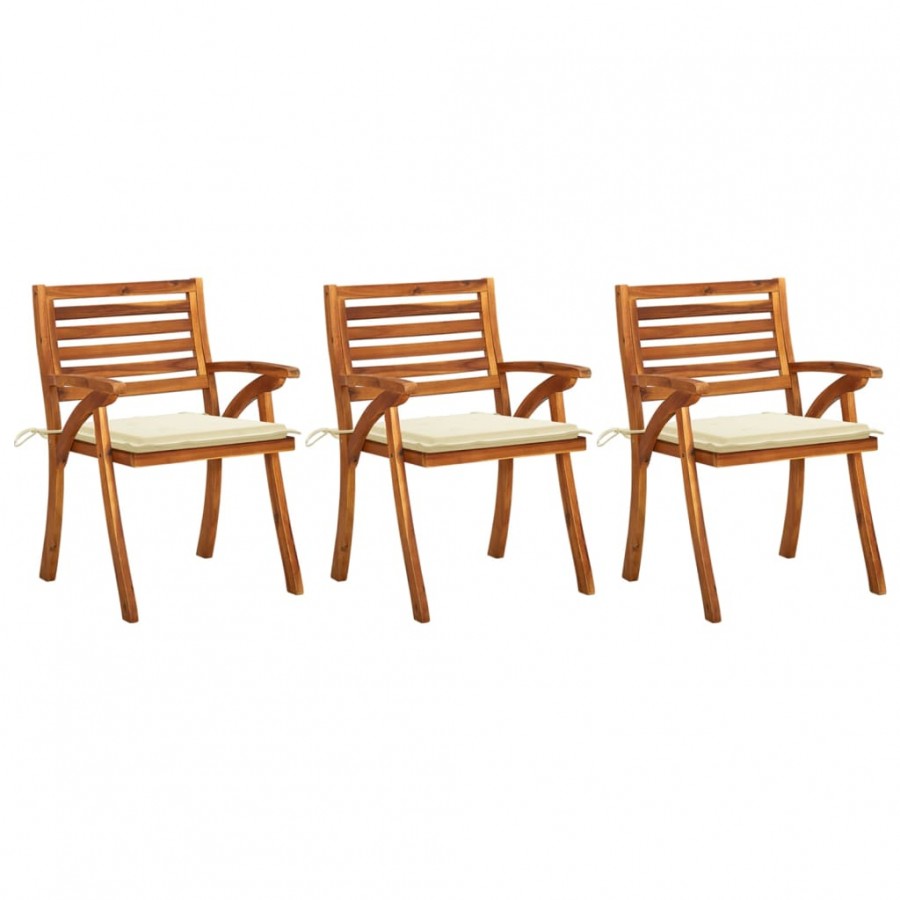 Chaises à dîner de jardin avec coussins 3 pcs Acacia massif