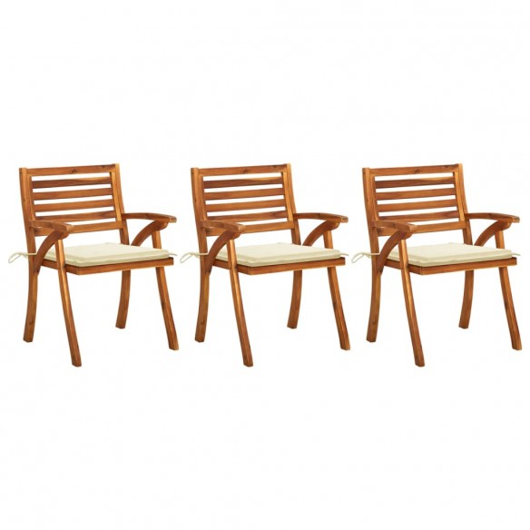 Chaises à dîner de jardin avec coussins 3 pcs Acacia massif