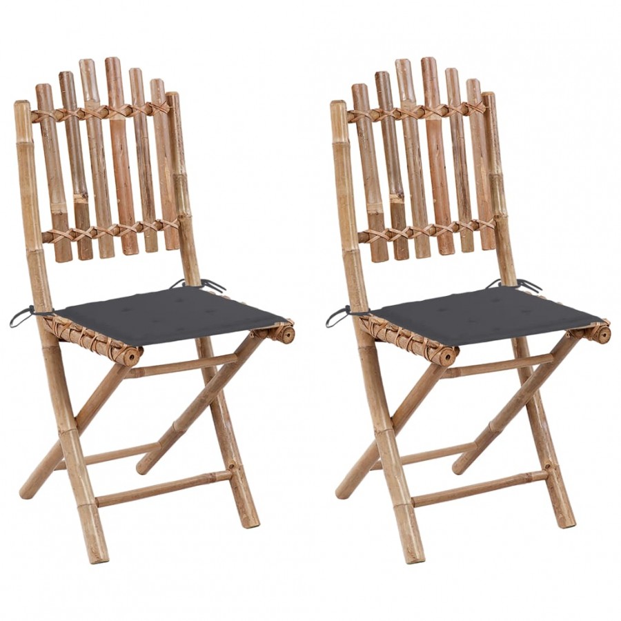 Chaises pliables de jardin 2 pcs avec coussins Bambou