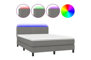 cadre de lit et matelas et LED Gris foncé 140x200 cm 2