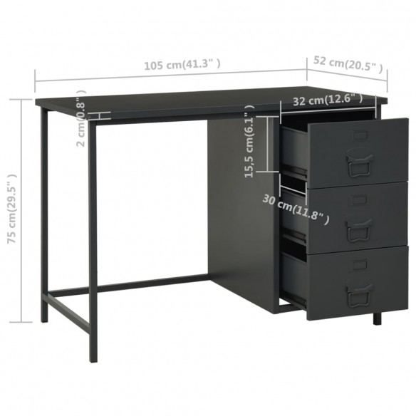 Bureau industriel avec tiroirs Anthracite 105x52x75 cm Acier