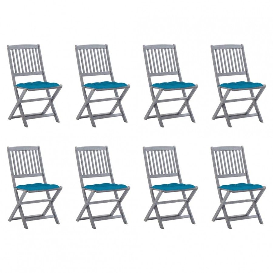 Chaises pliables d'extérieur 8 pcs avec coussins Bois d'acacia