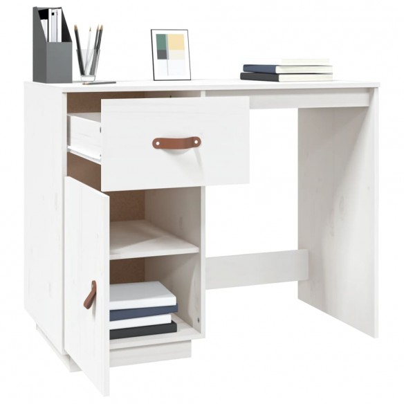 Bureau Blanc 95x50x75 cm Bois massif de pin