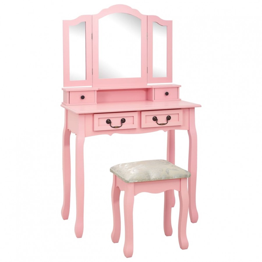 Ensemble de coiffeuse avec tabouret Rose 80x69x141 cm Paulownia