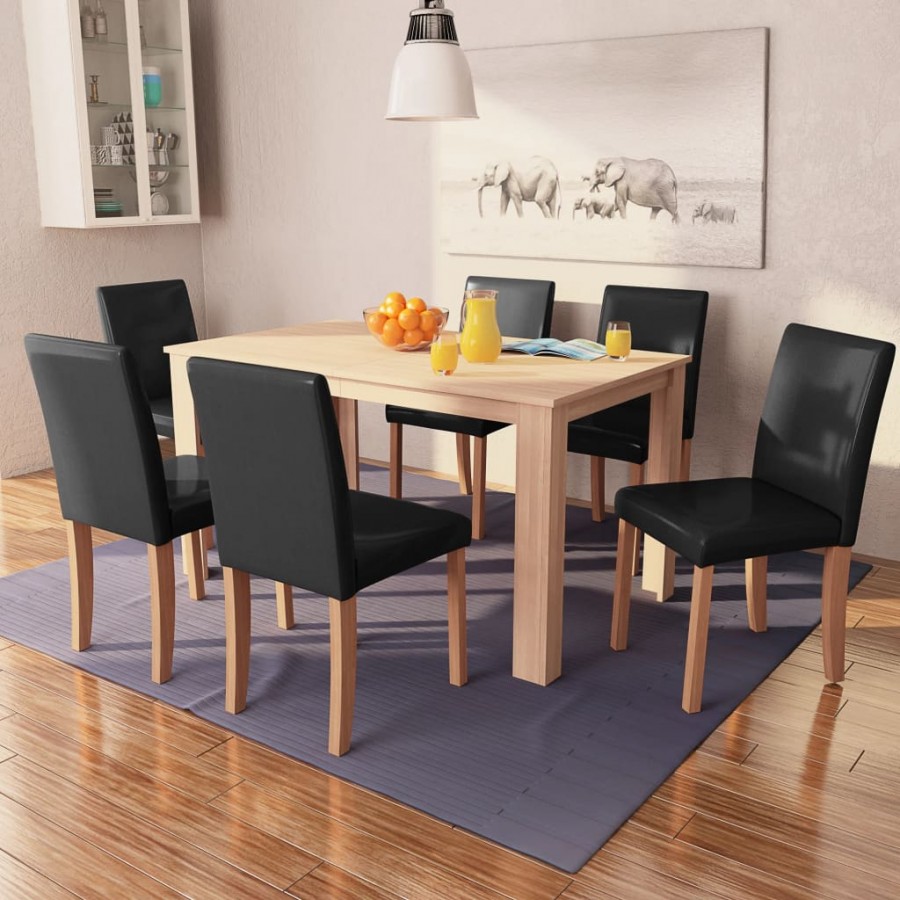 Table et chaises 7 pcs Cuir synthétique Chêne Noir