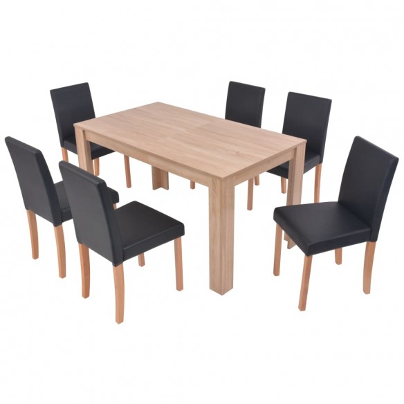 Table et chaises 7 pcs Cuir synthétique Chêne Noir