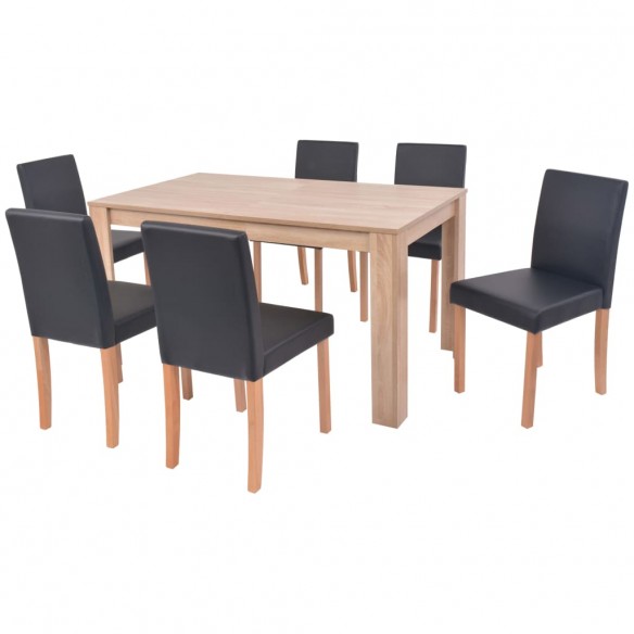 Table et chaises 7 pcs Cuir synthétique Chêne Noir