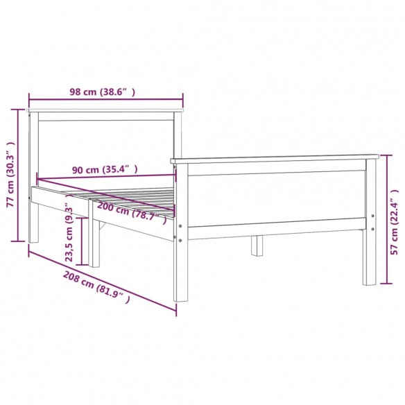 Cadre de lit Bois de pin massif 90x200 cm