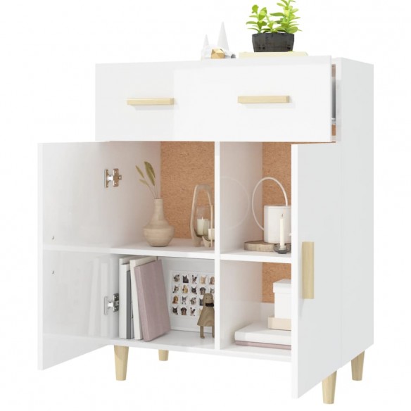 Buffet Blanc brillant 69,5x34x89 cm Bois d'ingénierie