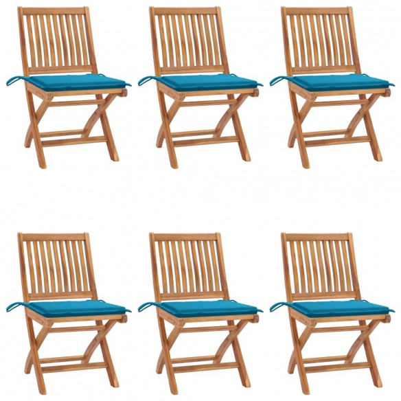 Chaises pliables de jardin avec coussins 6 pcs Bois de teck