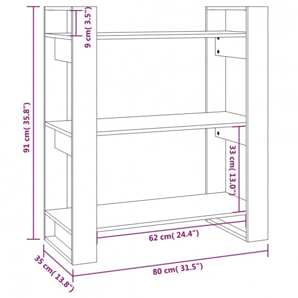 Bibliothèque/Séparateur de pièce Blanc 80x35x91 cm Pin solide