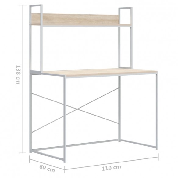 Bureau d'ordinateur Blanc et chêne 110x60x138 cm Aggloméré