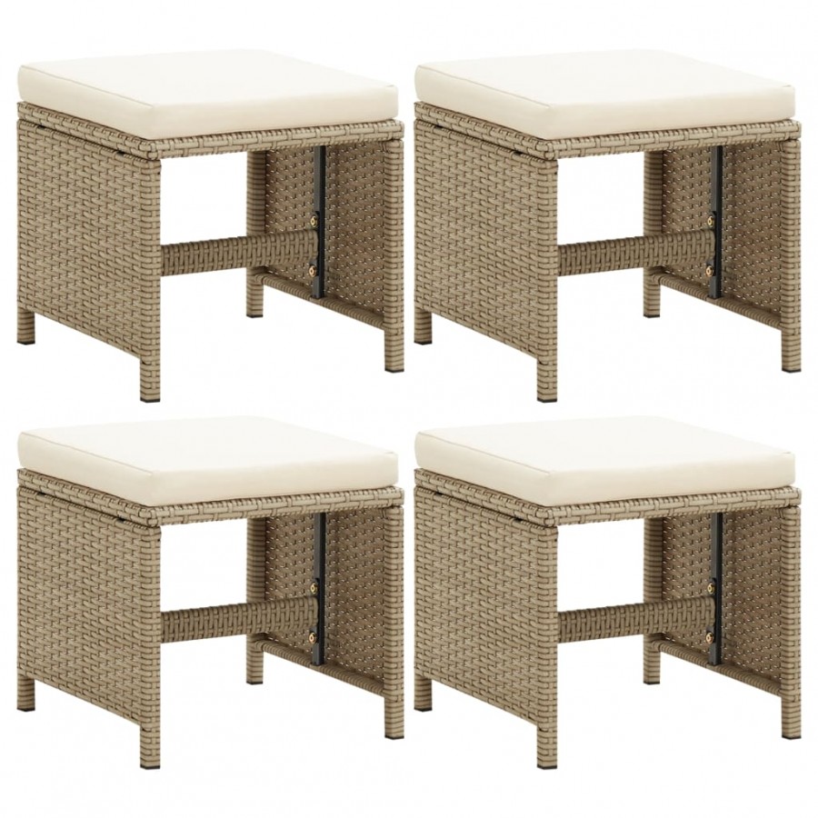 Tabourets de jardin 4 pcs avec coussins Résine tressée Beige