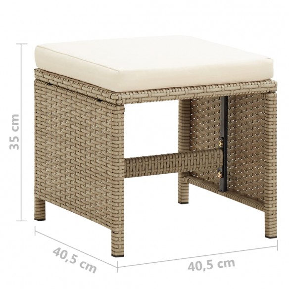 Tabourets de jardin 4 pcs avec coussins Résine tressée Beige