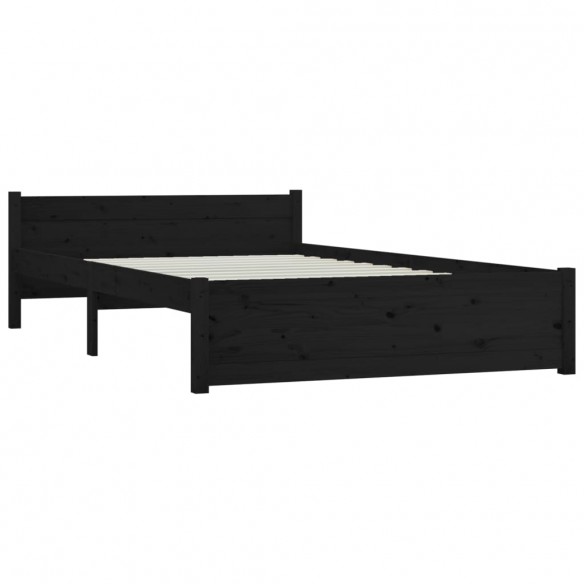 Cadre de lit Noir Bois massif 120x190 cm Petit double