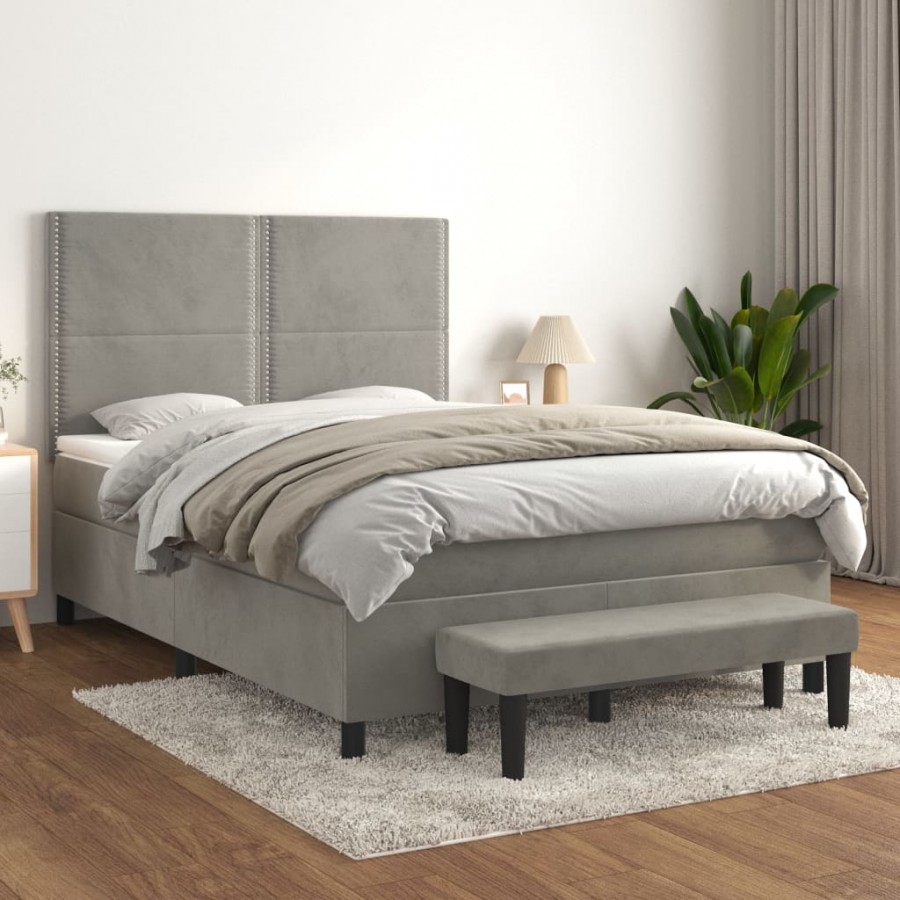 Cadre de lit et matelas Gris clair 140x200cm Velours