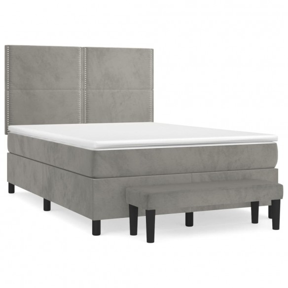 Cadre de lit et matelas Gris clair 140x200cm Velours