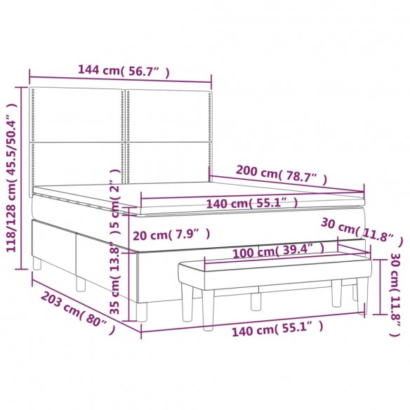 Cadre de lit et matelas Gris clair 140x200cm Velours