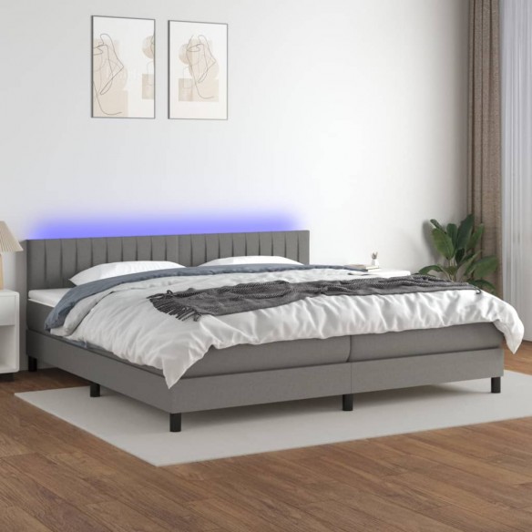 Cadre de lit et matelas et LED Gris foncé 200x200 cm