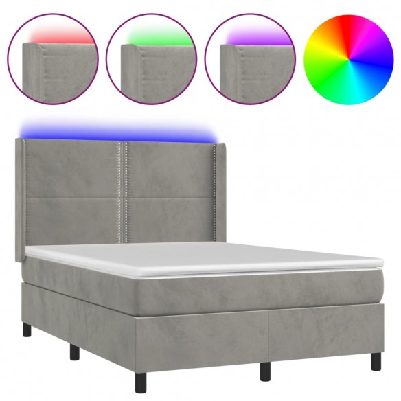 Cadre de lit matelas et LED Gris clair 140x190 cm