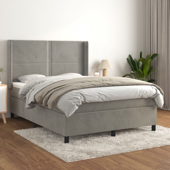 Cadre de lit et matelas Gris clair 140x190cm Velours