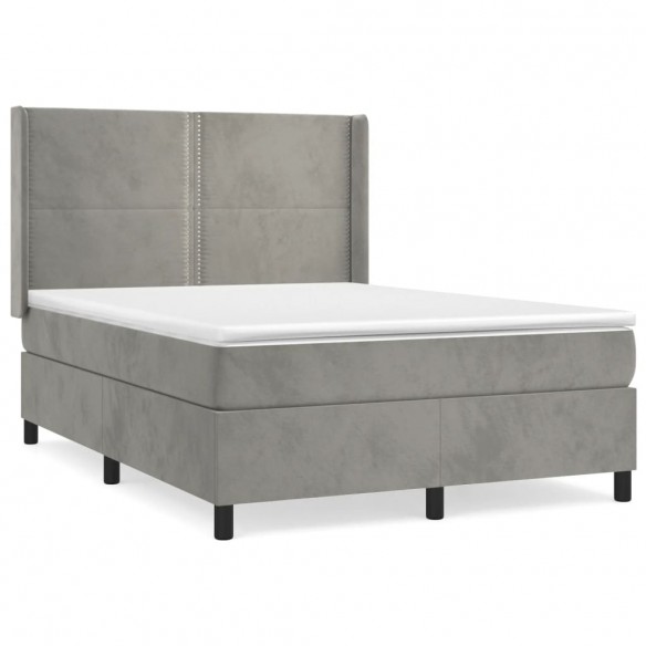 Cadre de lit et matelas Gris clair 140x190cm Velours