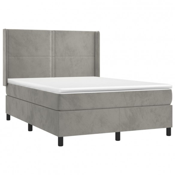 Cadre de lit et matelas Gris clair 140x190cm Velours