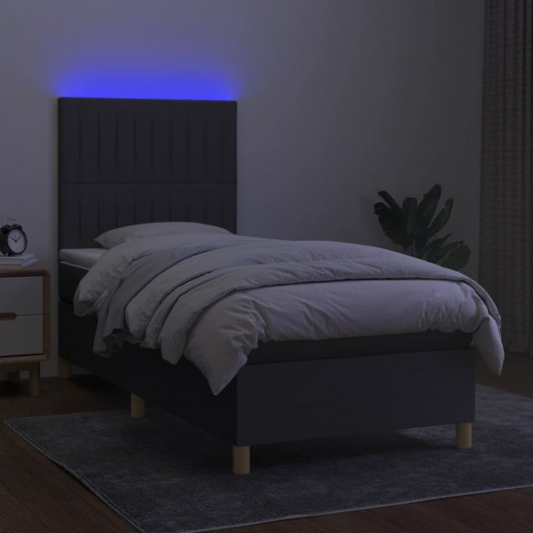 Cadre de lit et matelas et LED Gris foncé 100x200 cm