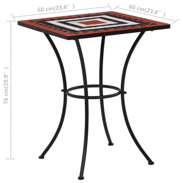 Table de bistro mosaïque Terre cuite et blanc 60 cm Céramique