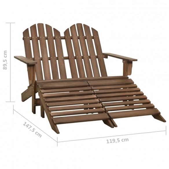 Chaise de jardin Adirondack 2places et repose-pied Sapin Marron