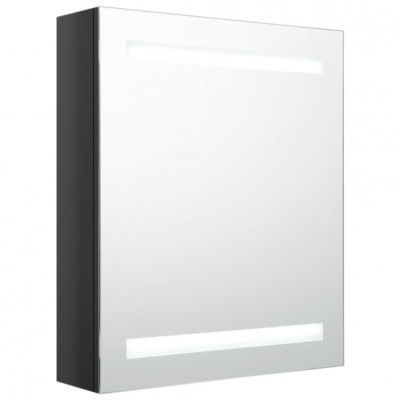 Armoire de salle de bain à miroir LED noir brillant 50x14x60 cm