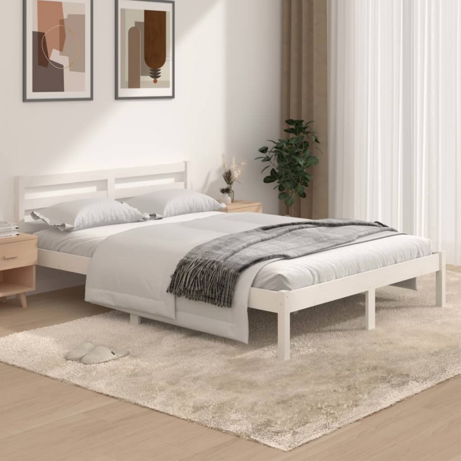 Cadre de lit Bois de pin massif 135x190 cm Blanc double