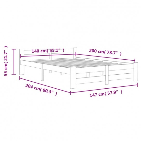 Cadre de lit Bois de pin massif 140x200 cm