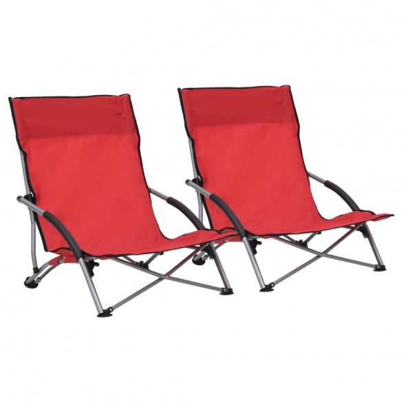 Chaises de plage pliables 2 pcs Rouge Tissu